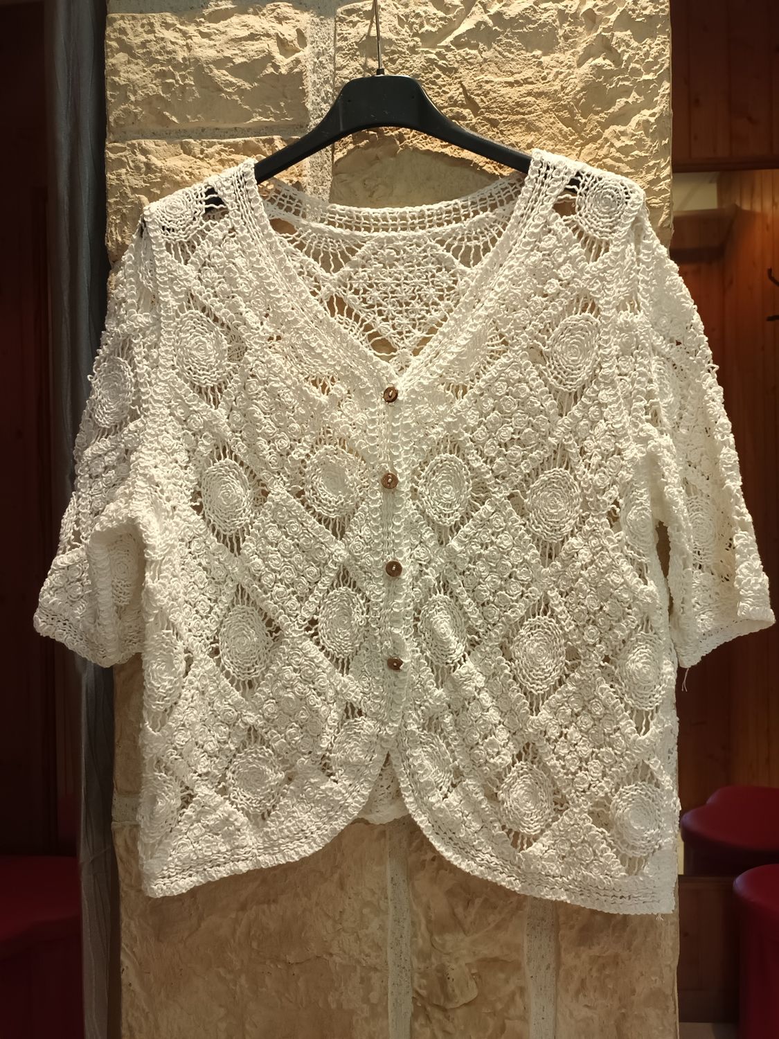 Gilet crochet manches courtes blanc 