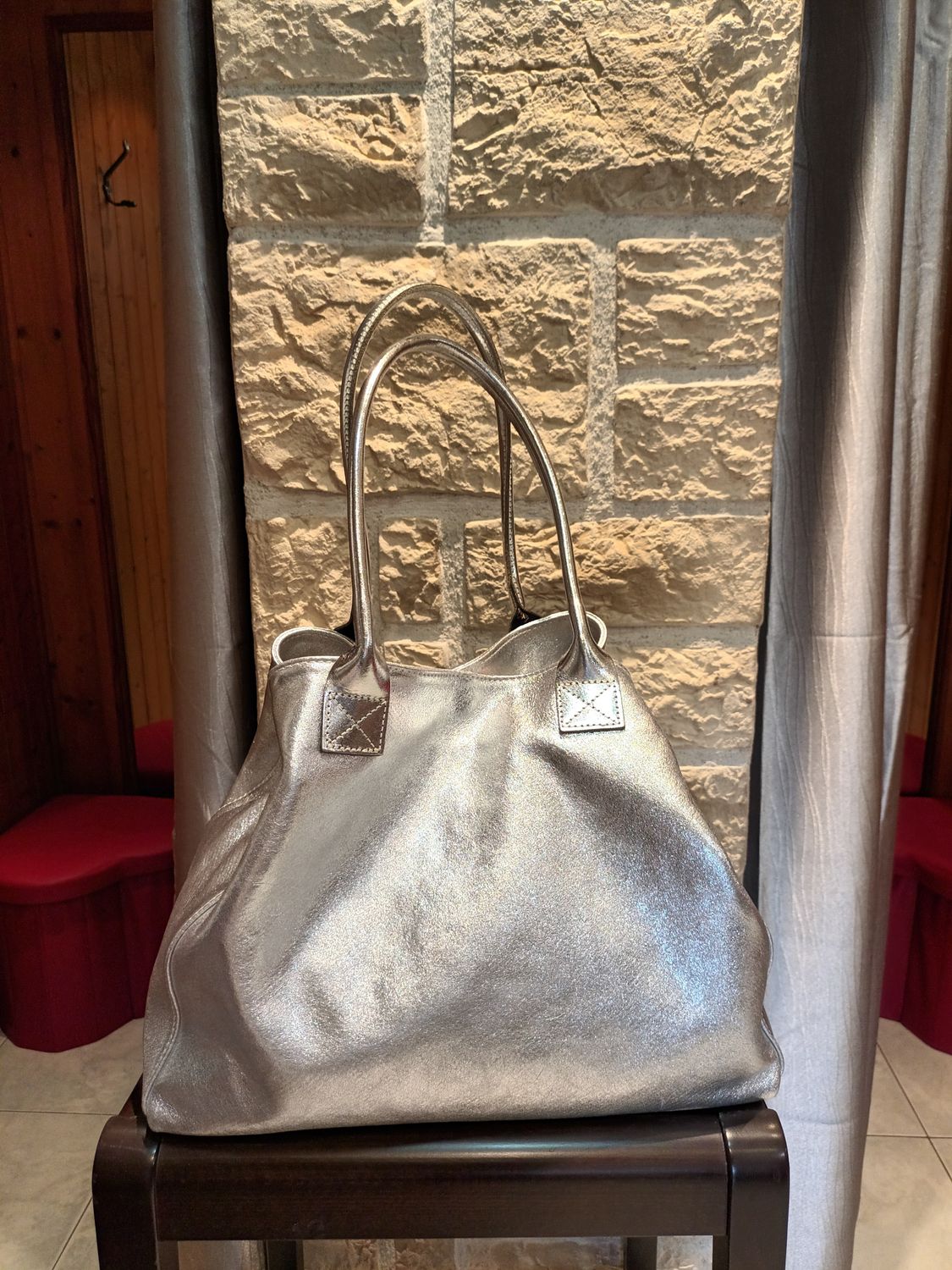 Sac cuir argenté 