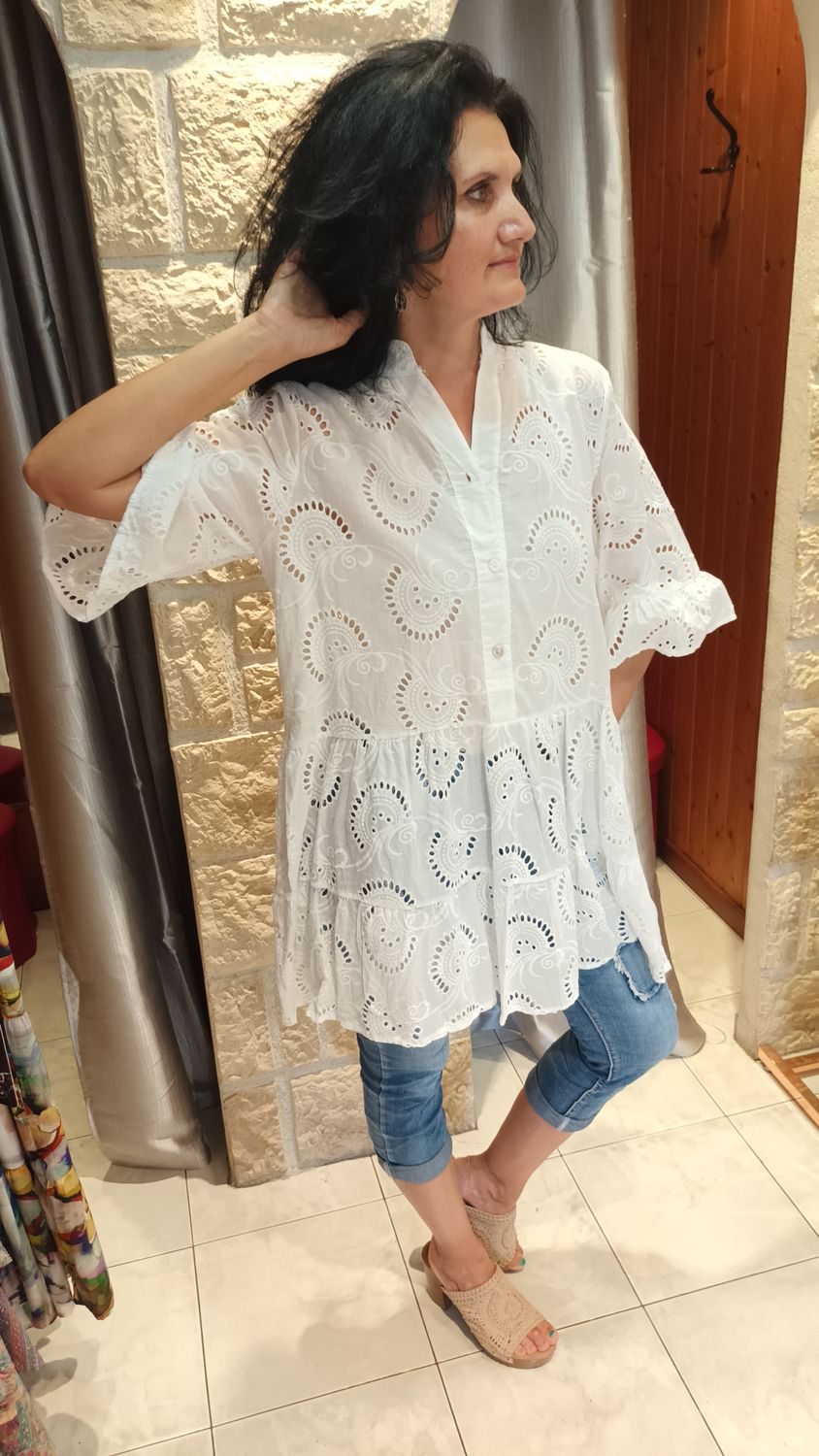 Robe Tunique broderie anglaise blanc 