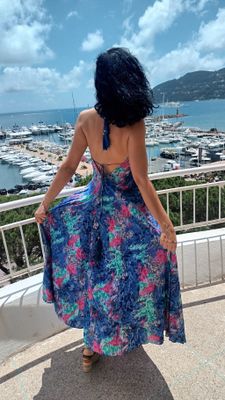Robe longue dos nu bleu royal