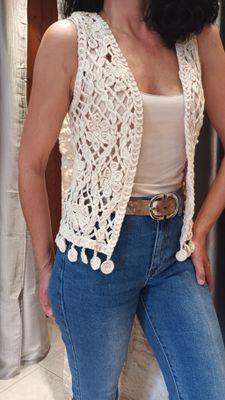 Gilet macramé beige