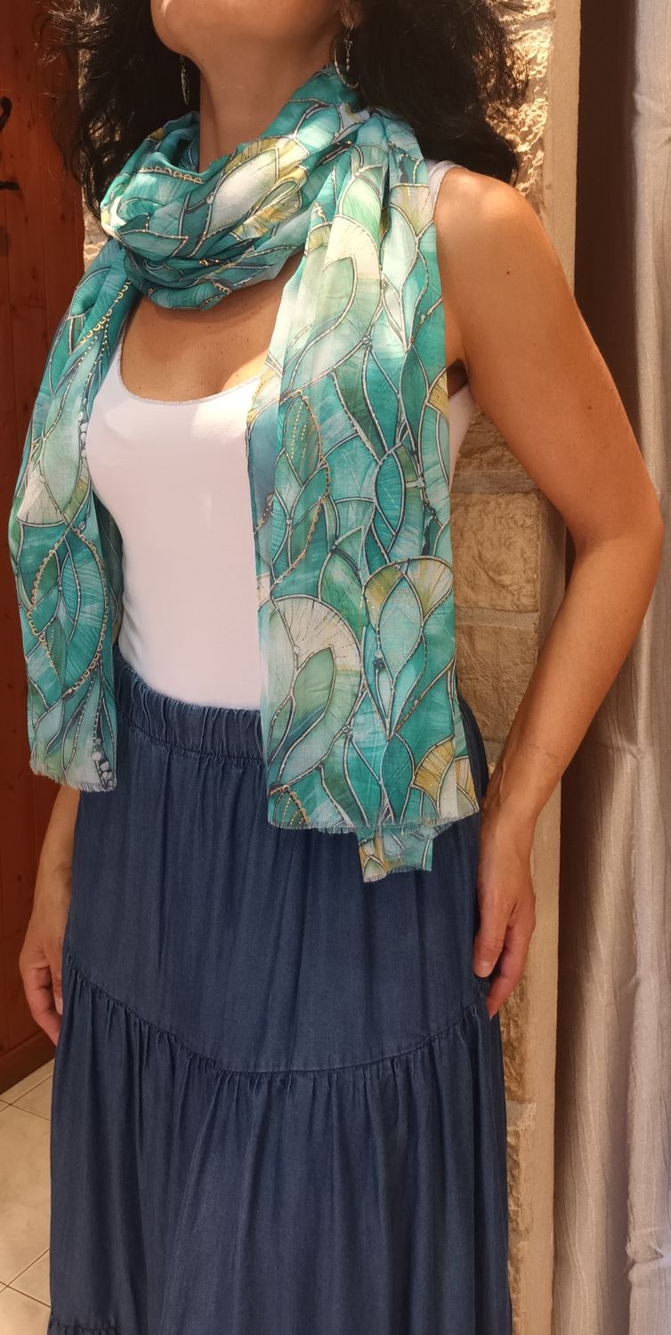 Foulard Feuilles tourquoise 