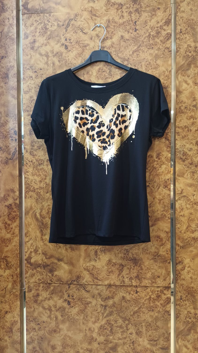 T-shirt Coeur panthère noir