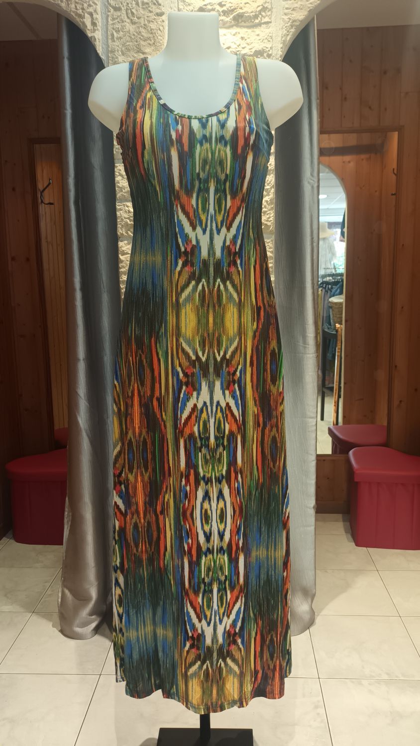 Robe longue Flamme vert et bleu