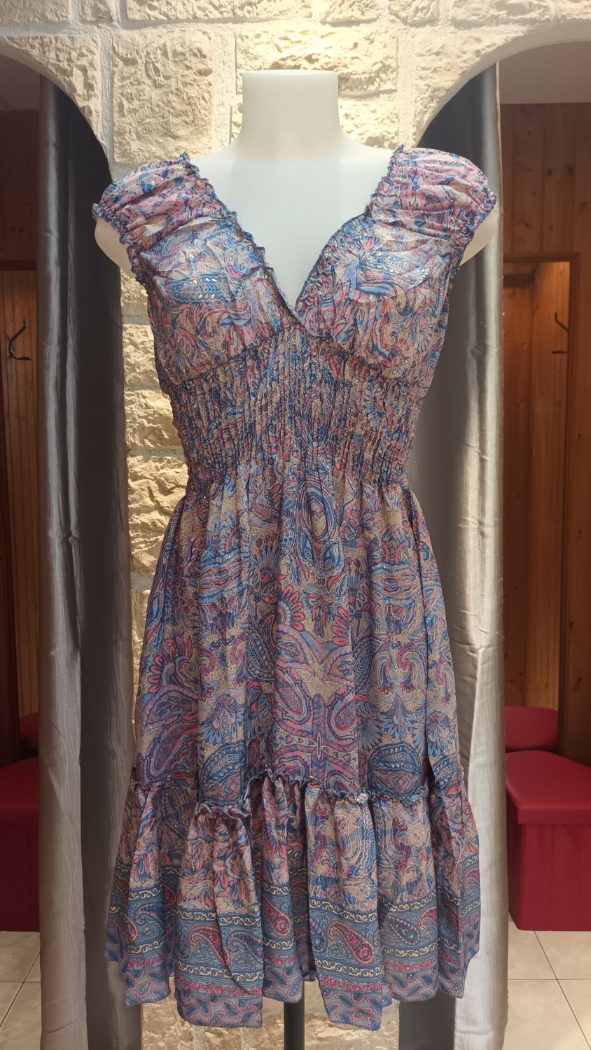 Robe courte Pasley bleu et rose
