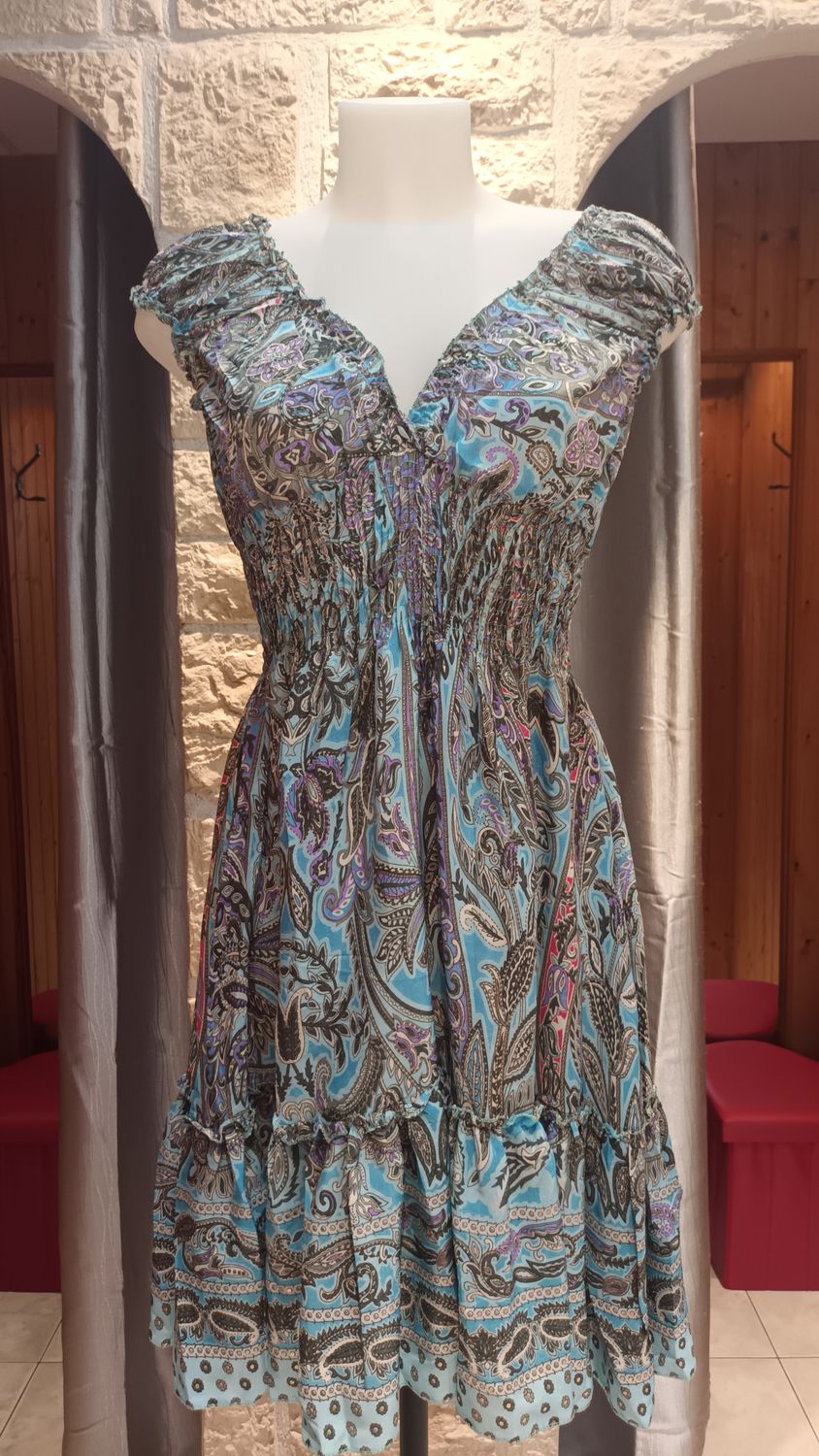 Robe courte Pasley bleu et vert