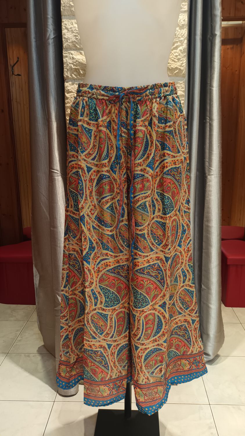 Pantalon large imprimé jaune multicolore 
