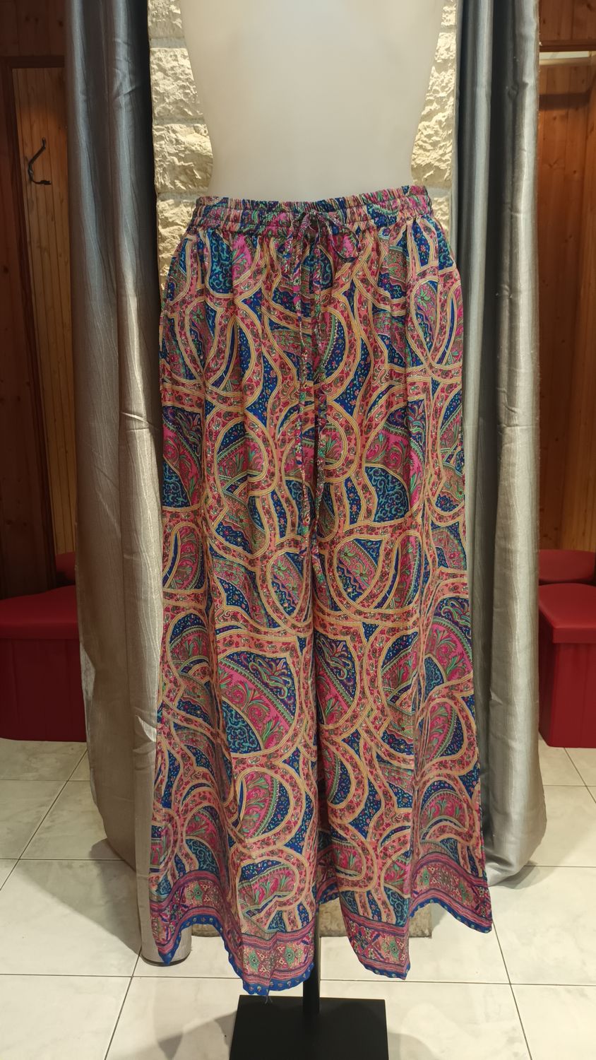 Pantalon large imprimé rose multicolore 