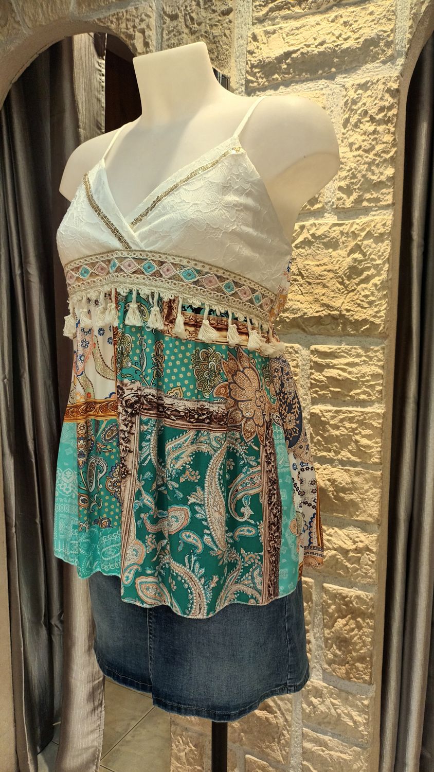 Top Patchwork vert d' eau 