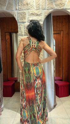 Robe longue Flamme vert et orange