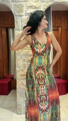 Robe longue Flamme vert et orange
