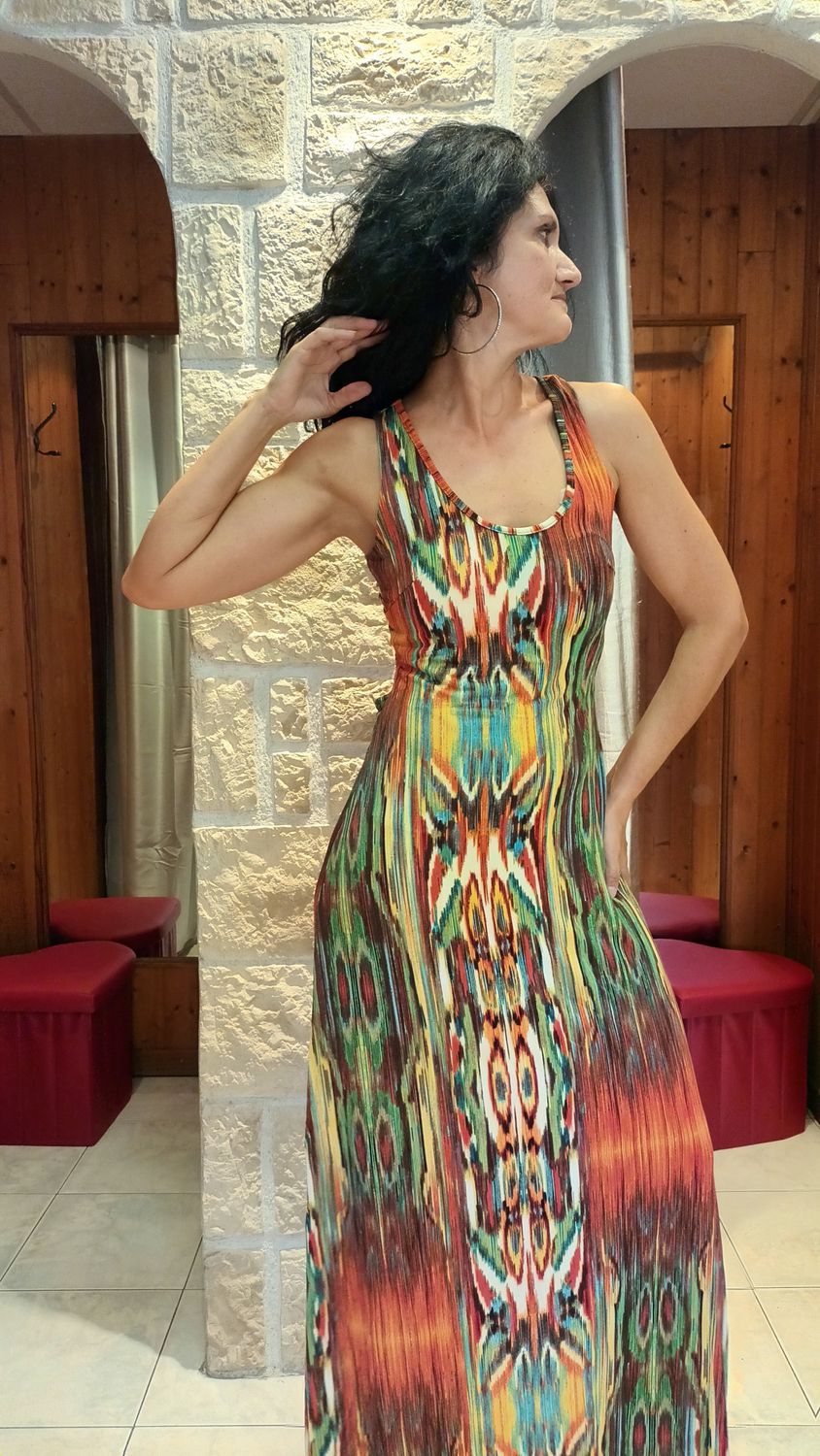 Robe longue Flamme vert et orange