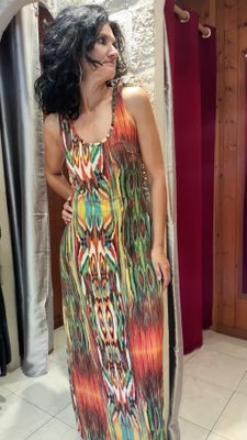 Robe longue Flamme vert et orange