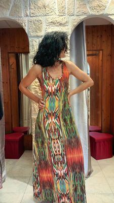Robe longue Flamme vert et orange Robe longue Flamme vert et orange