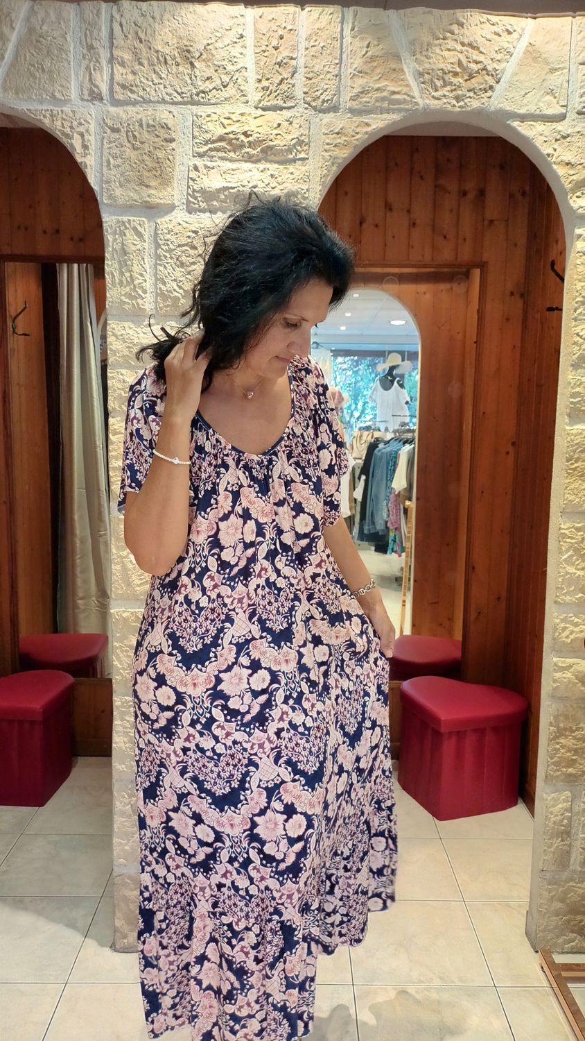 Robe longue Karen bleu marine 