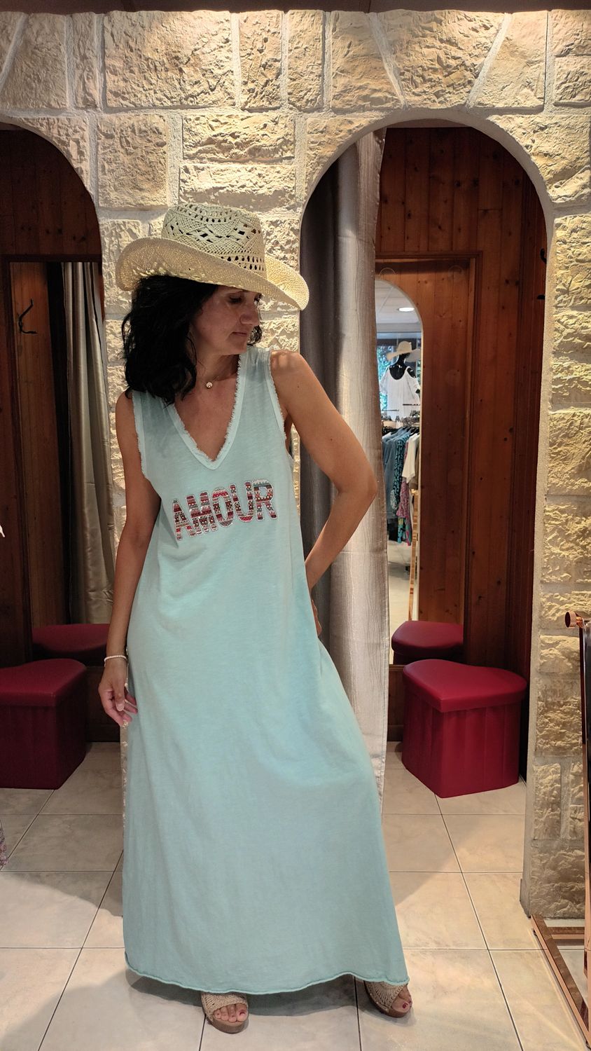 Robe longue Amour vert sauge