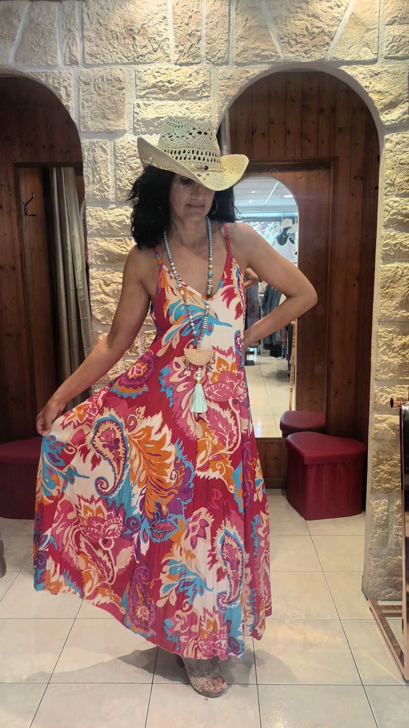Robe bretelle multicolore rouge 