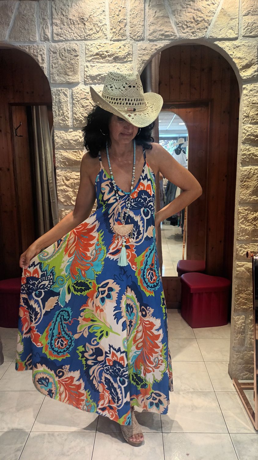 Robe bretelle multicolore bleu