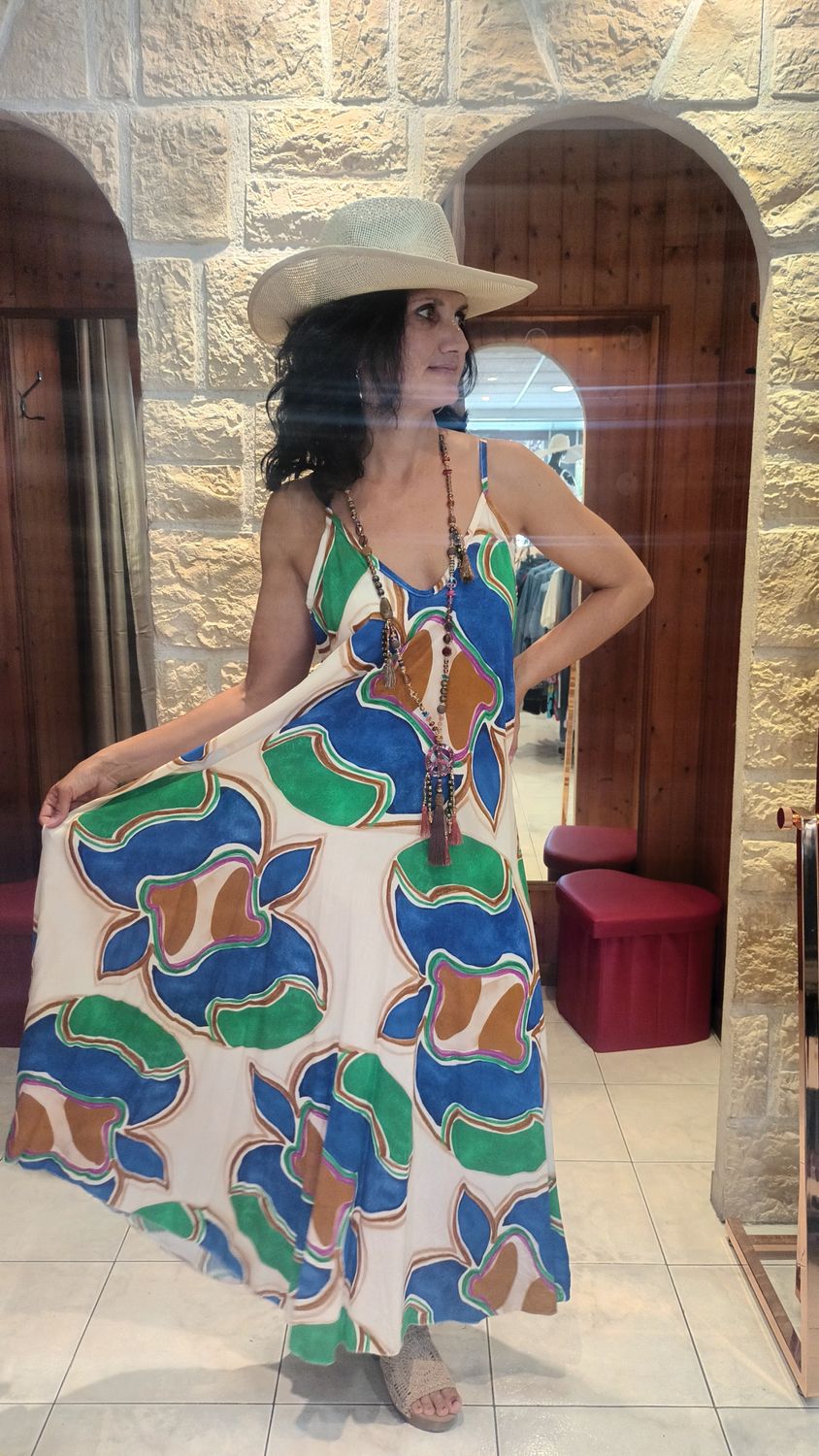 Robe bretelle Penelope bleu et vert