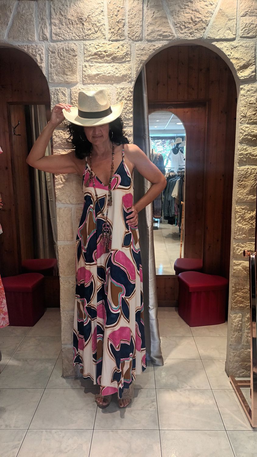 Robe bretelle Penelope bleu et rose