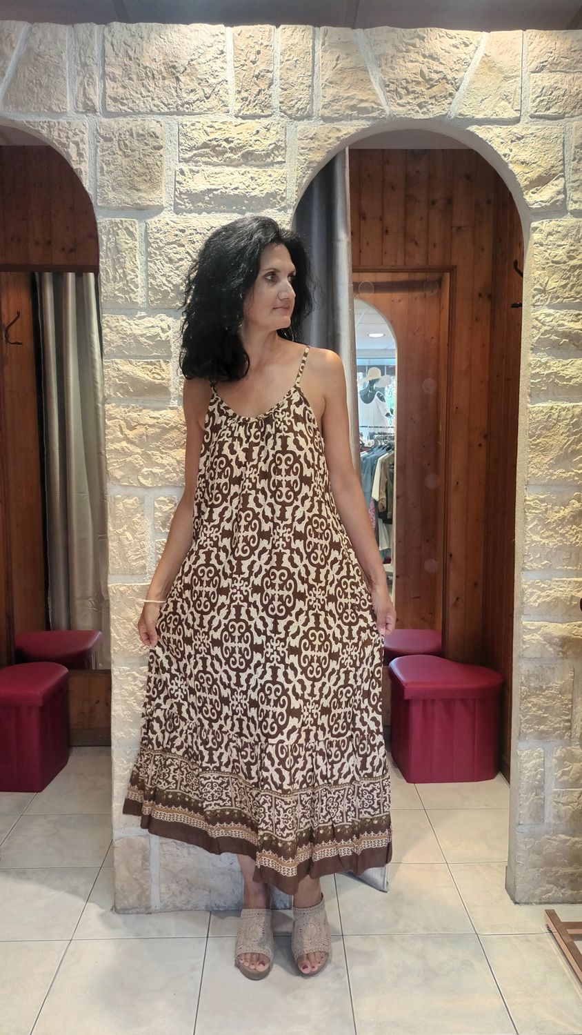 Robe Dalida imprimé marron 