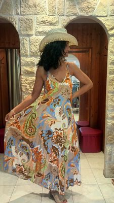 Robe bretelle multicolore orange