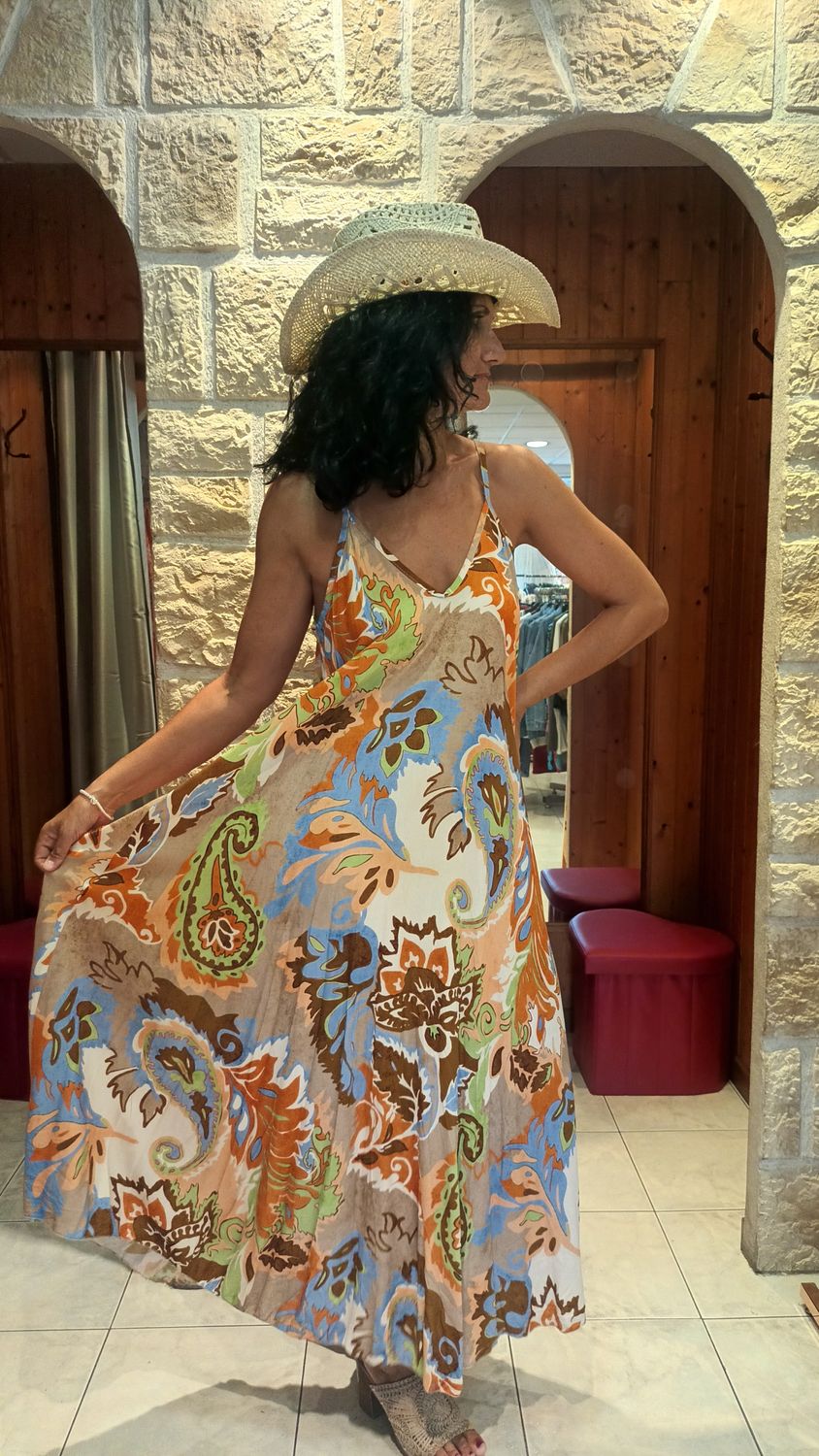 Robe bretelle multicolore orange