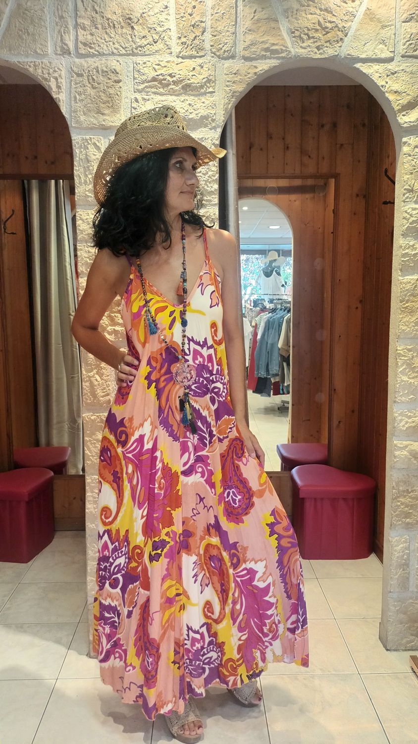 Robe bretelle multicolore corail