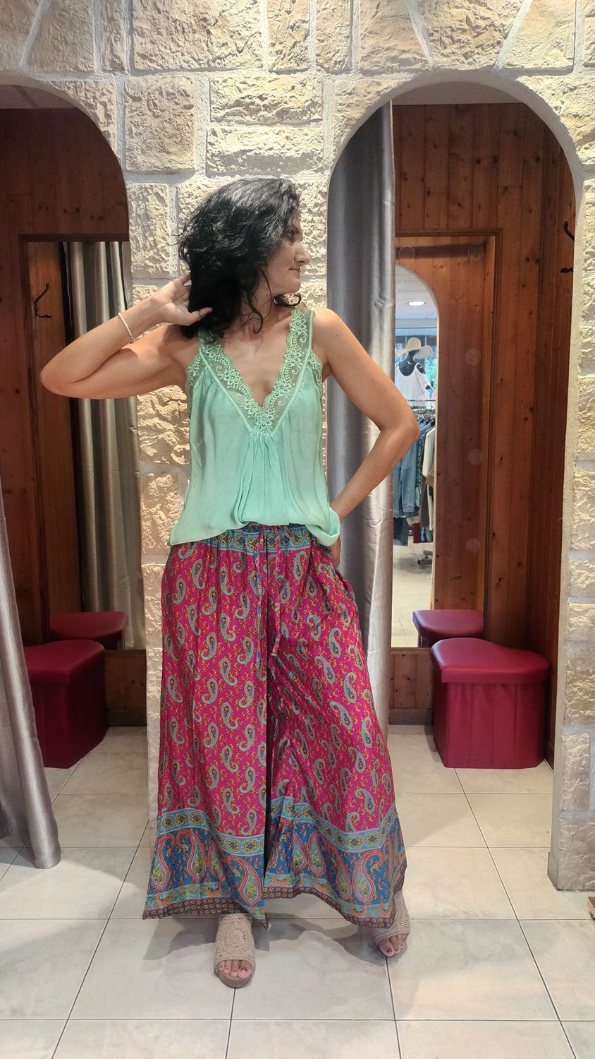 Pantalon large imprimé framboise 