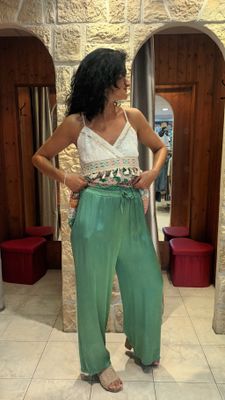 Pantalon satiné uni vert