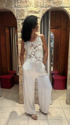 Pantalon satiné uni écru 