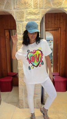 T-shirt Love fluo blanc
