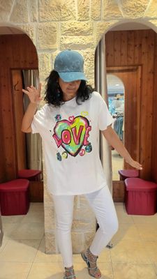 T-shirt Love fluo blanc