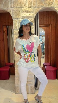 T-shirt Love rayures bleu ciel
