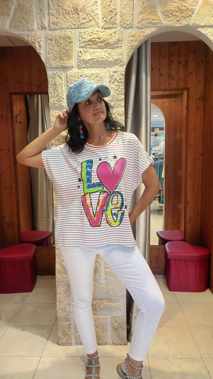 T-shirt Love rayures lilas