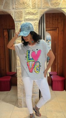 T-shirt Love rayures bleu