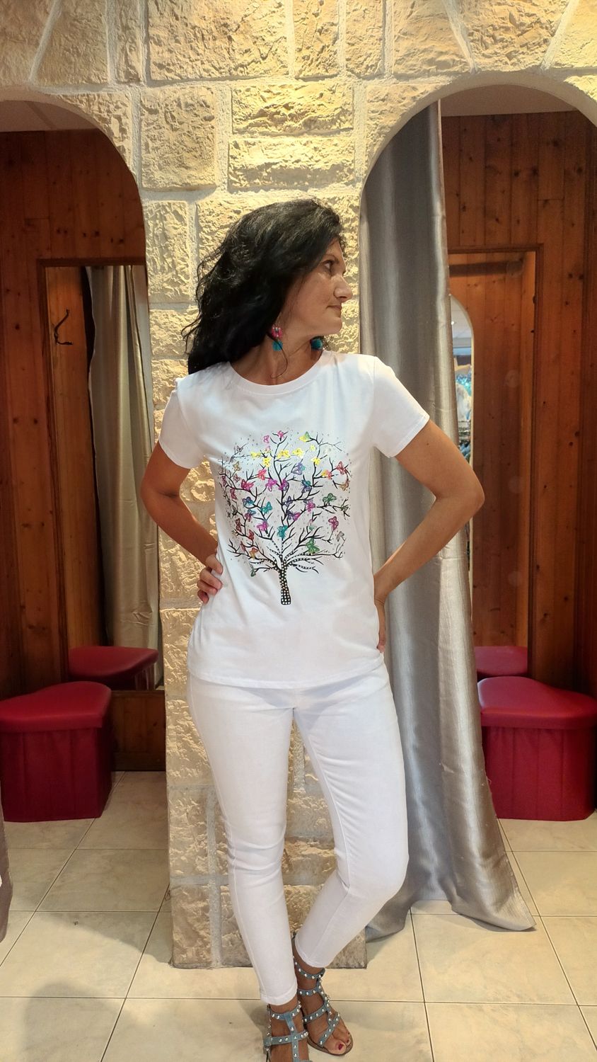 T-shirt Arbre Papillon blanc 