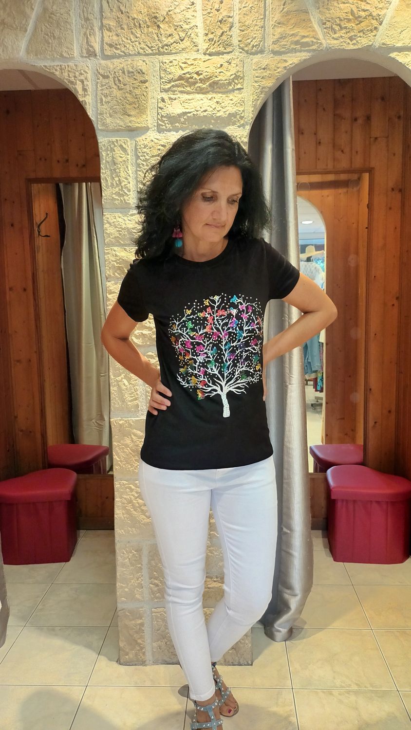 T-shirt Arbre Papillon noir