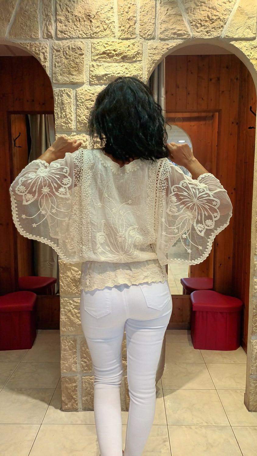 Top dentelle Papillon beige 