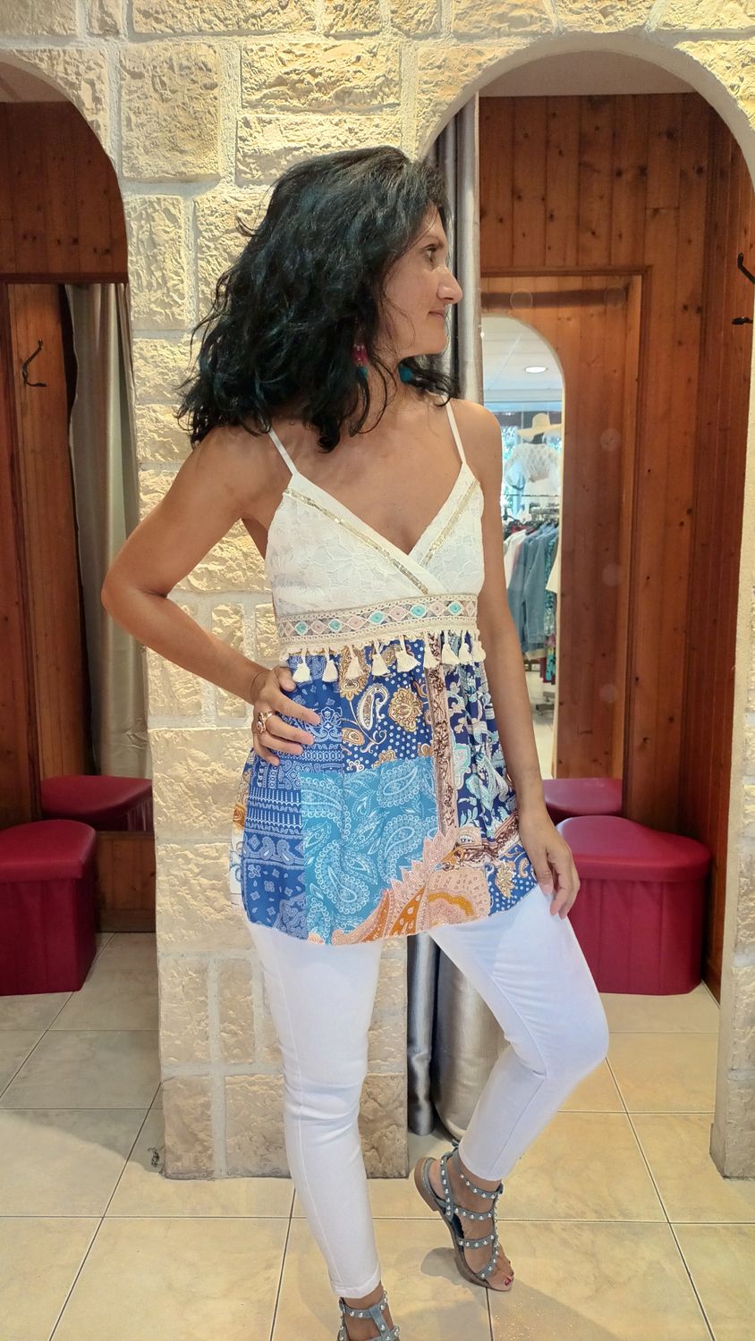 Top Patchwork bleu 