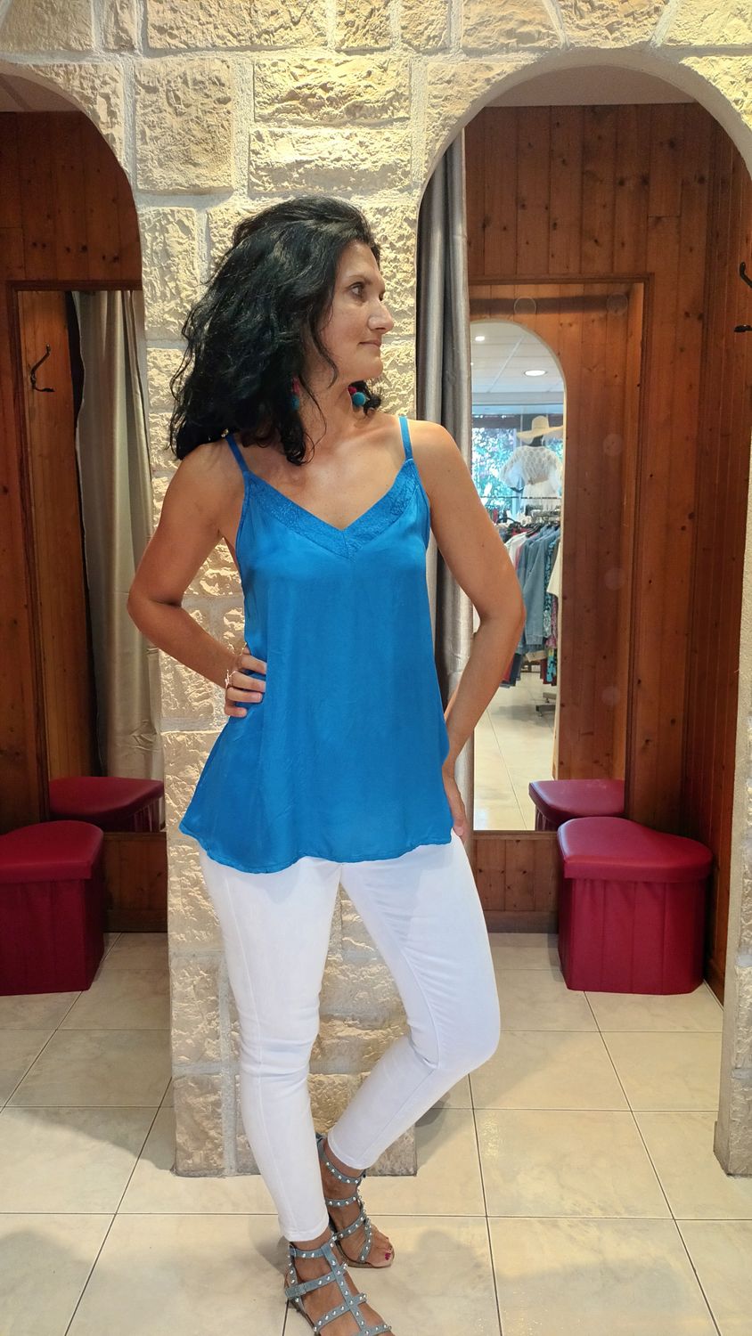 Top satin bleu royal