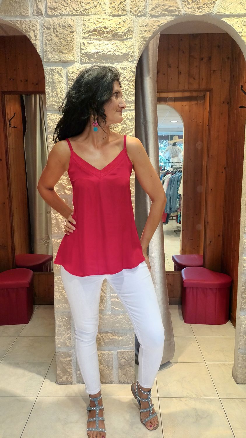 Top satin rouge