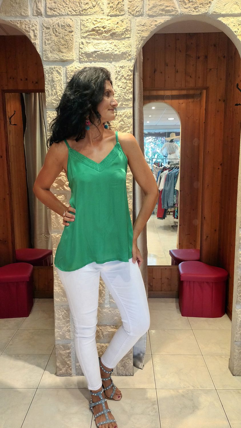 Top satin vert 