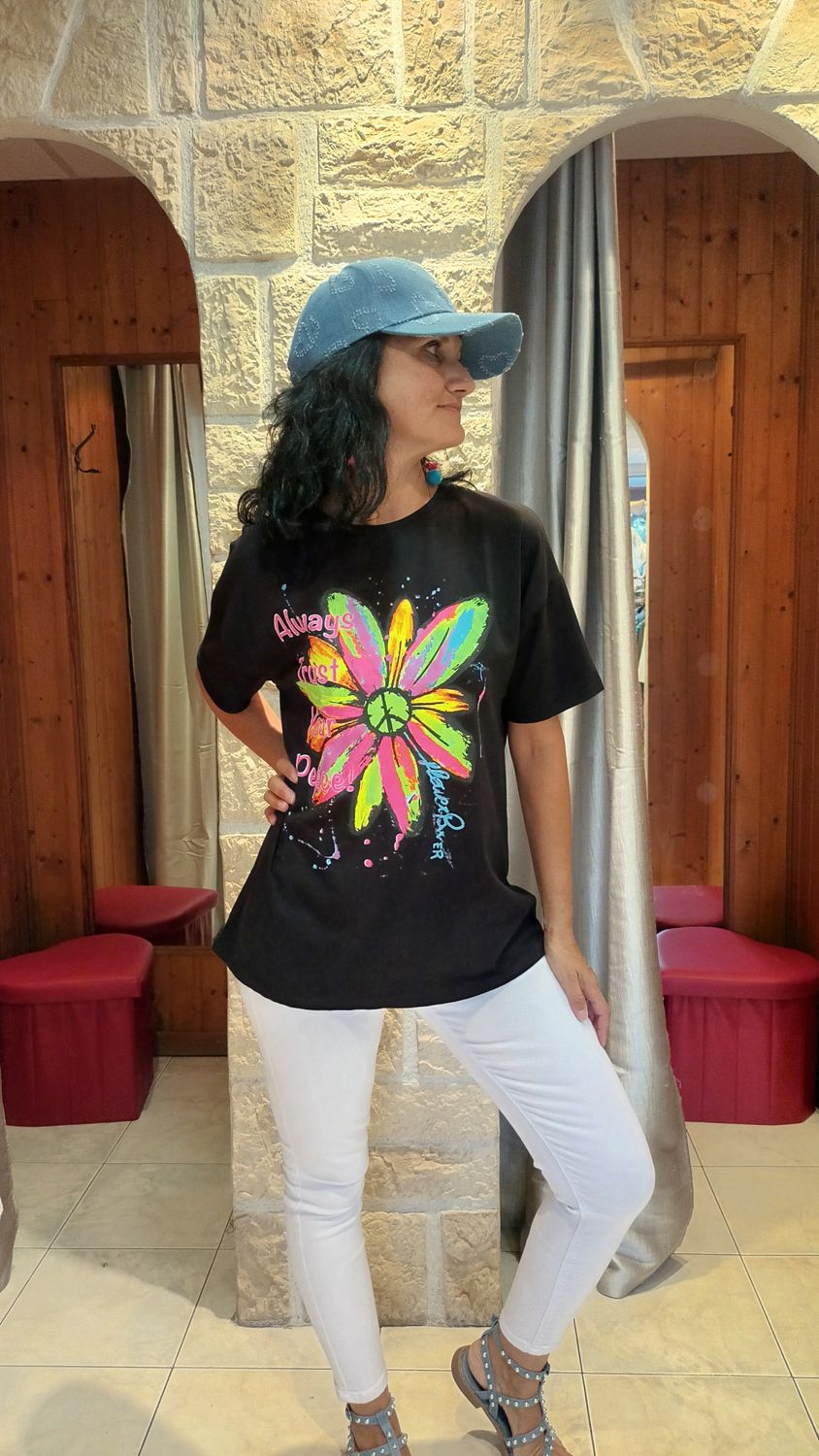 T-shirt Flower noir