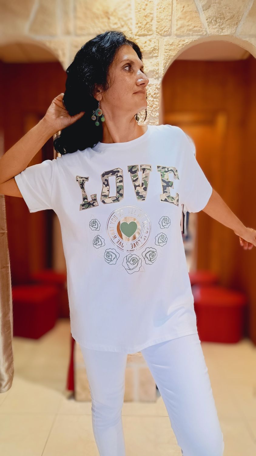T-shirt Love mili blanc
