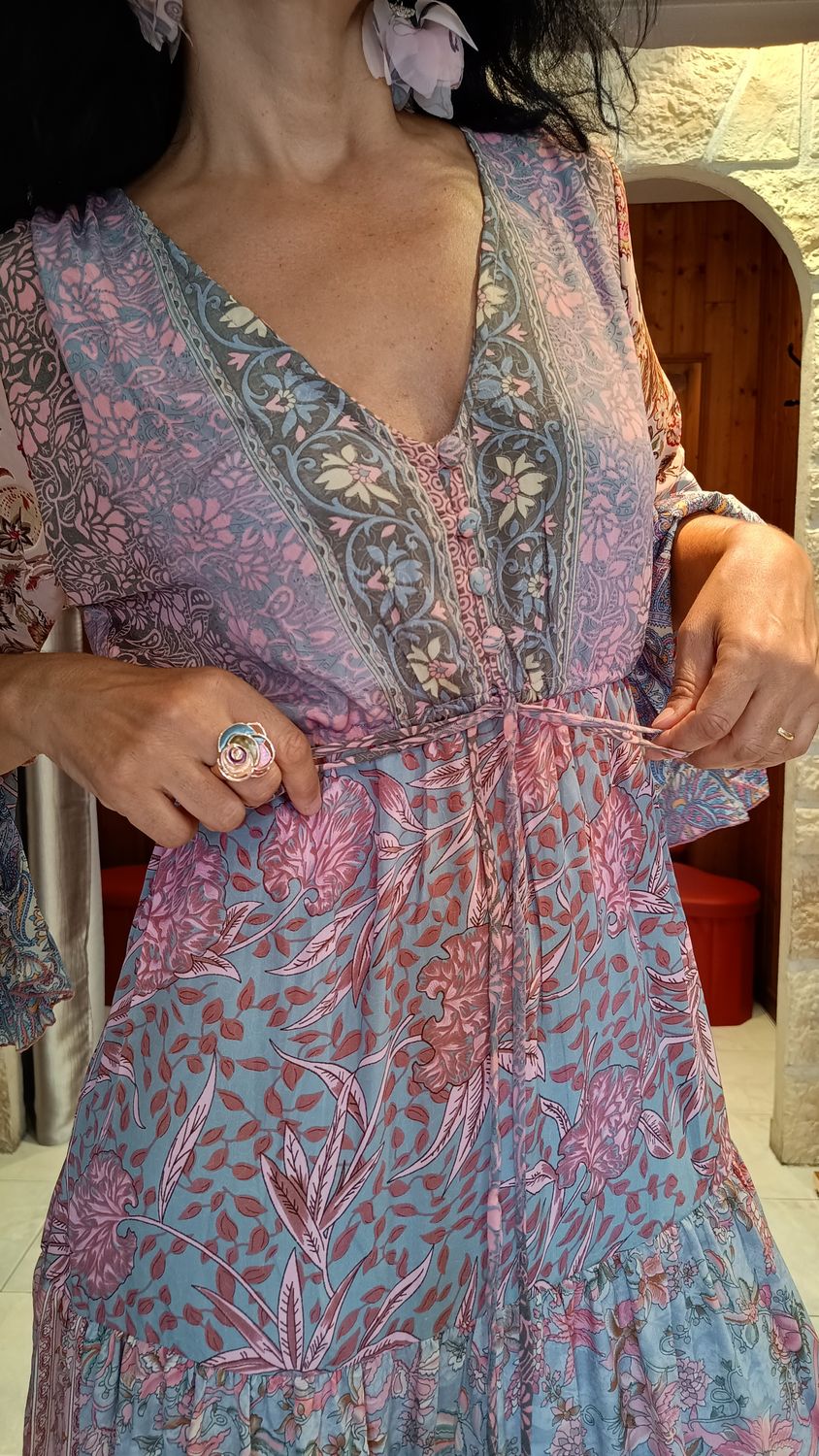Robe longue Floral rose multicolore