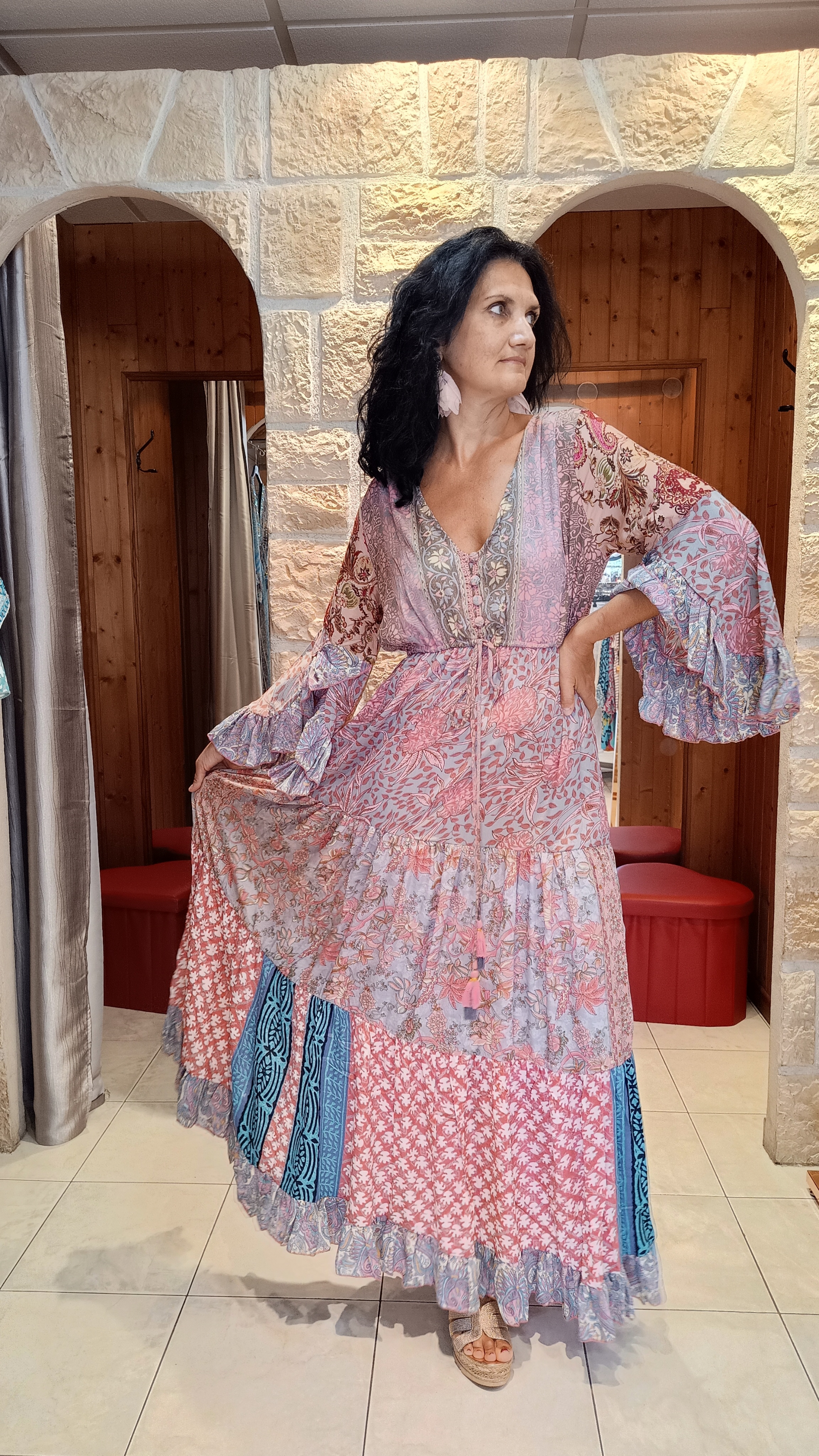 Robe longue Floral rose multicolore