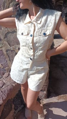 Ensemble short broderie anglaise beige 
