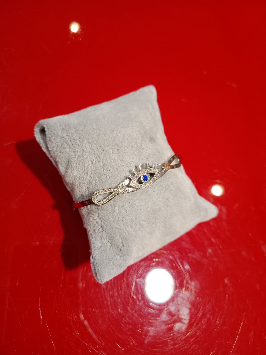 Bracelet Oeil bleu acier argenté strass