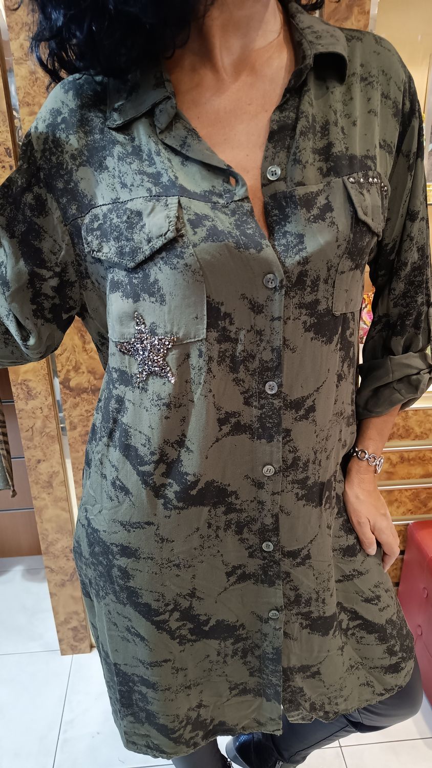 Chemise longue imprimé kaki